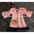 baby girls Halloween orange chevron dress with matching hair bows and chunky necklace set